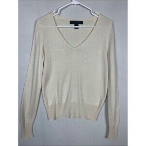 Express Design Studio Silk Cashmere Blend Cream V Neck Sweater